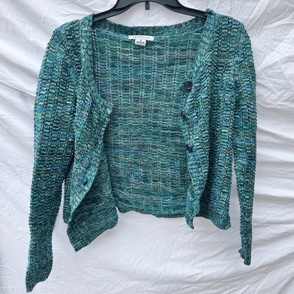 Blue, Teal and Green Loose Knit 100% Cotton Light Cardigan - Picture 2 of 3